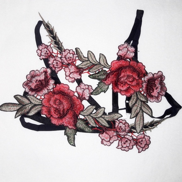 Embroidered Rose Harness Cage Bra Bralette O/S - Picture 4 of 6